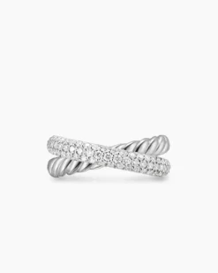 Crossover Two Row Ring Sterling Silver with Diamonds, 7.4mm