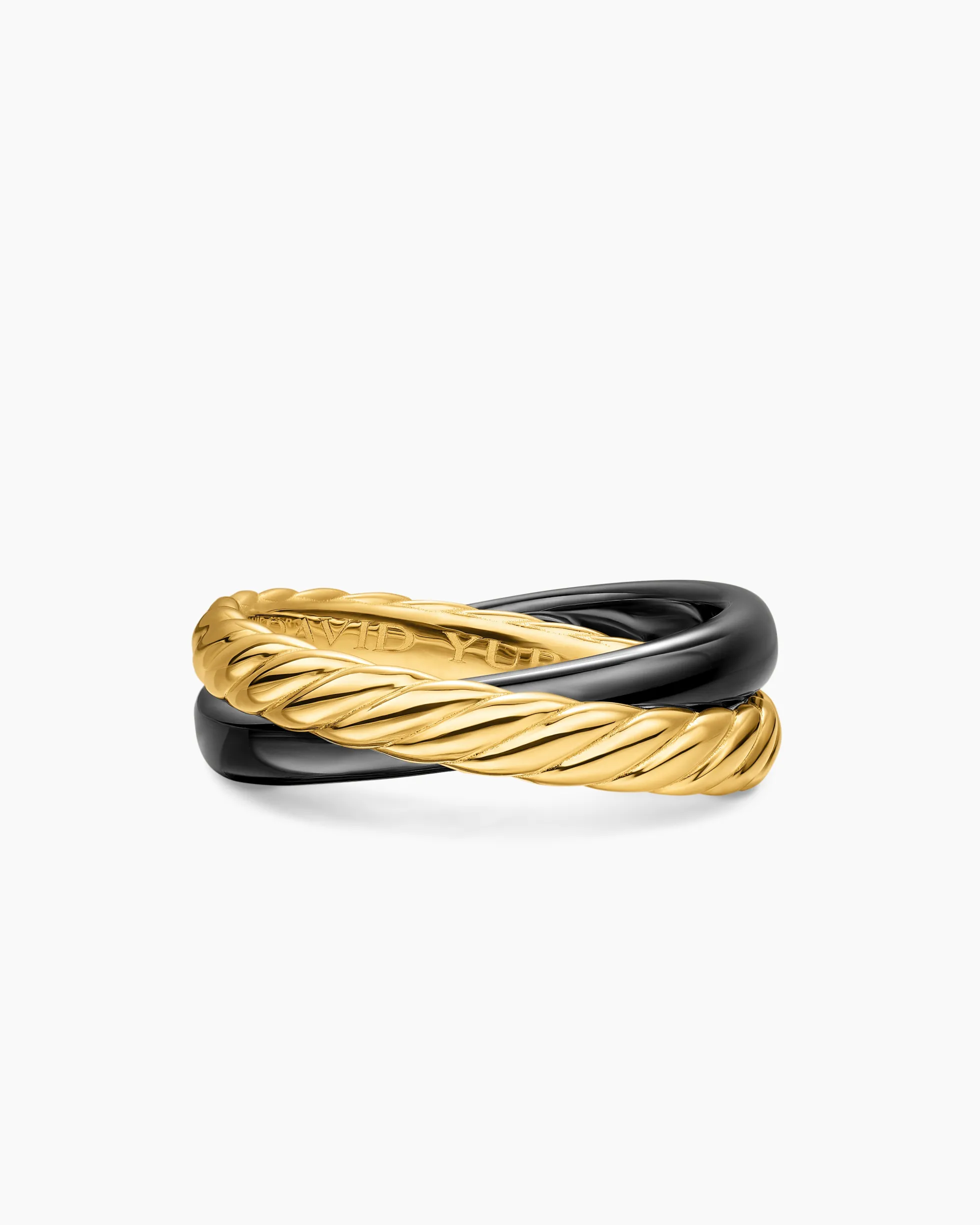Crossover Two Row Rotating Ring 18K Yellow Gold with Black Ceramic, 7mm