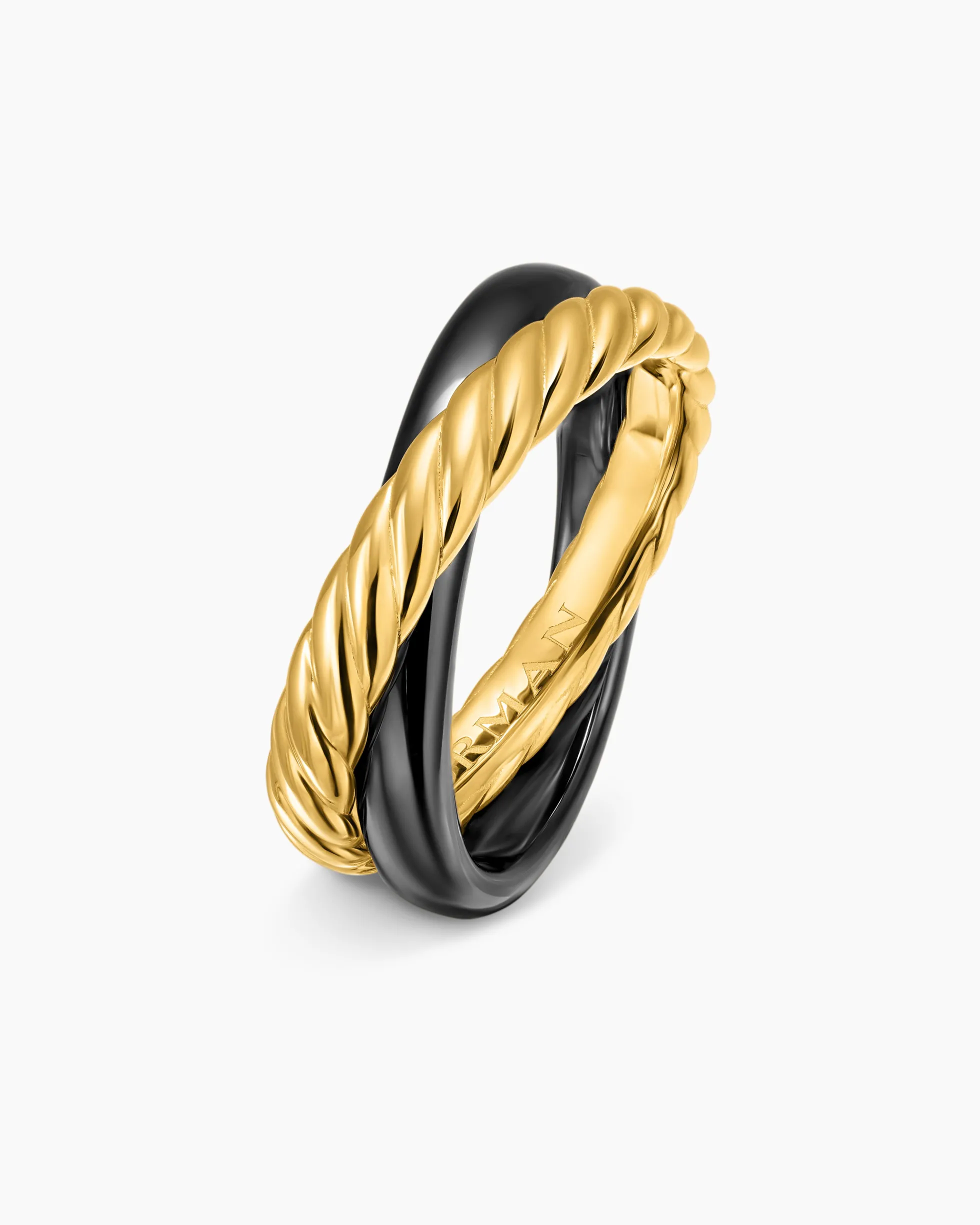Crossover Two Row Rotating Ring 18K Yellow Gold with Black Ceramic, 7mm