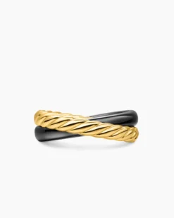 Crossover Two Row Rotating Ring 18K Yellow Gold with Black Ceramic, 7mm