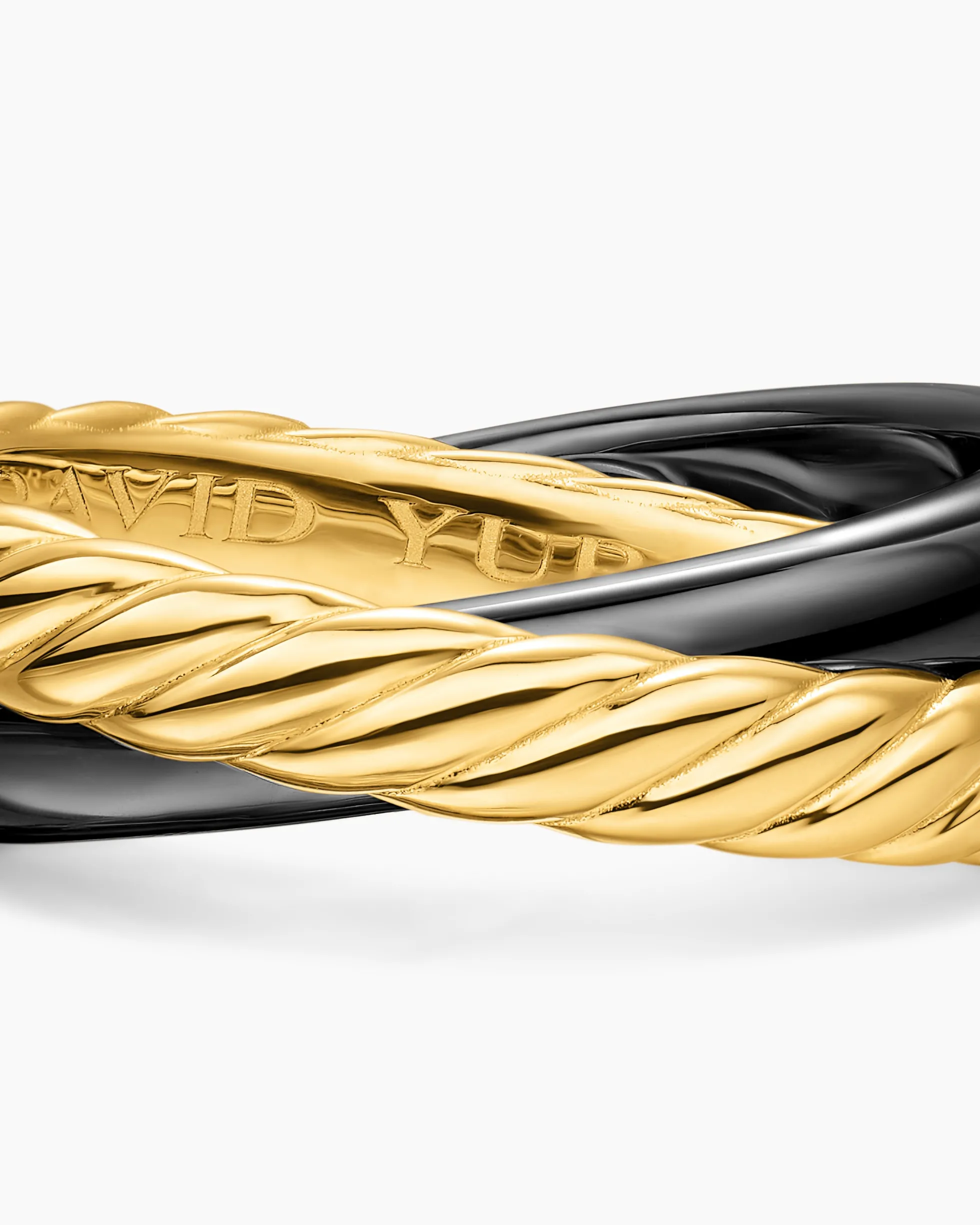 Crossover Two Row Rotating Ring 18K Yellow Gold with Black Ceramic, 7mm