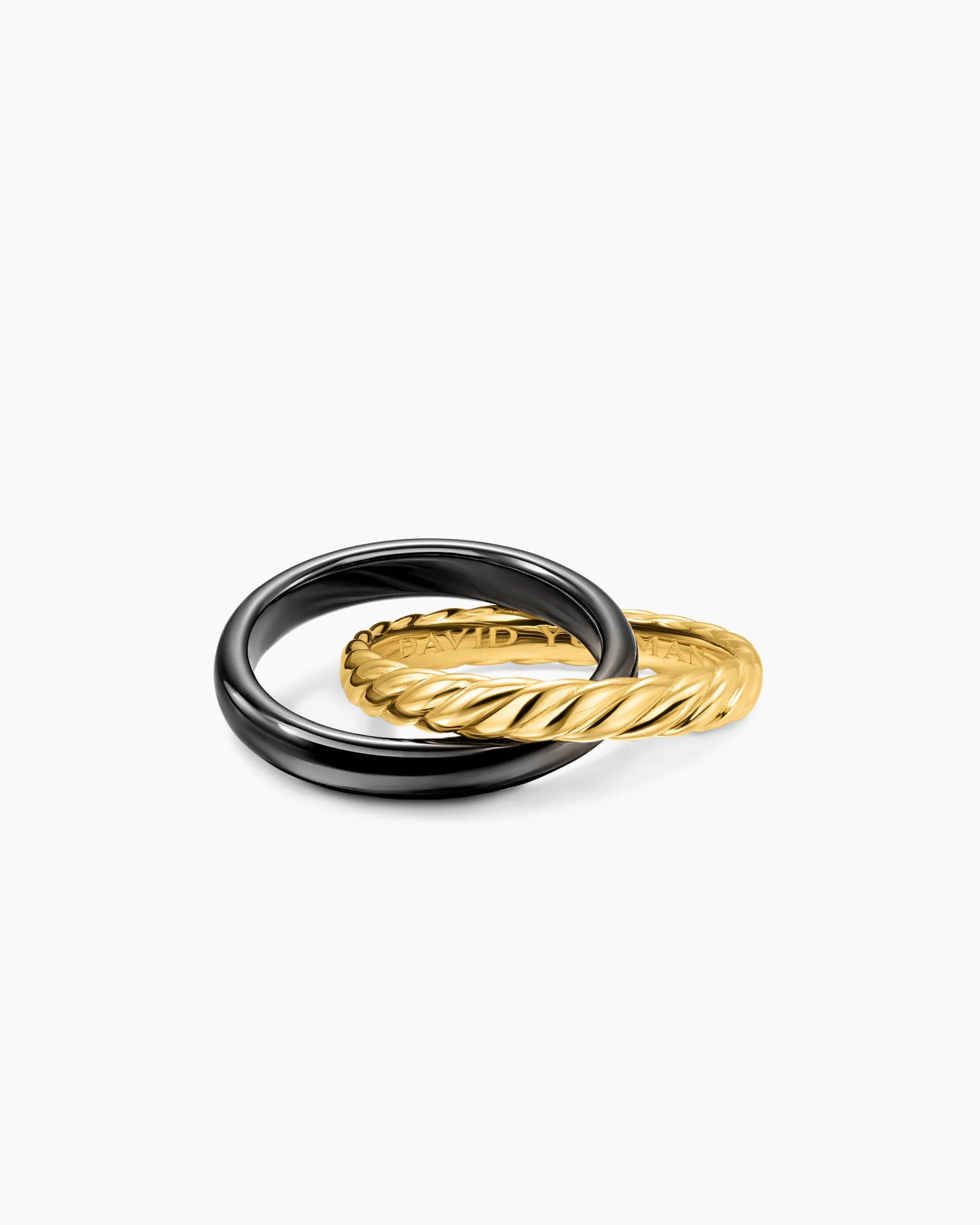 Crossover Two Row Rotating Ring 18K Yellow Gold with Black Ceramic, 7mm