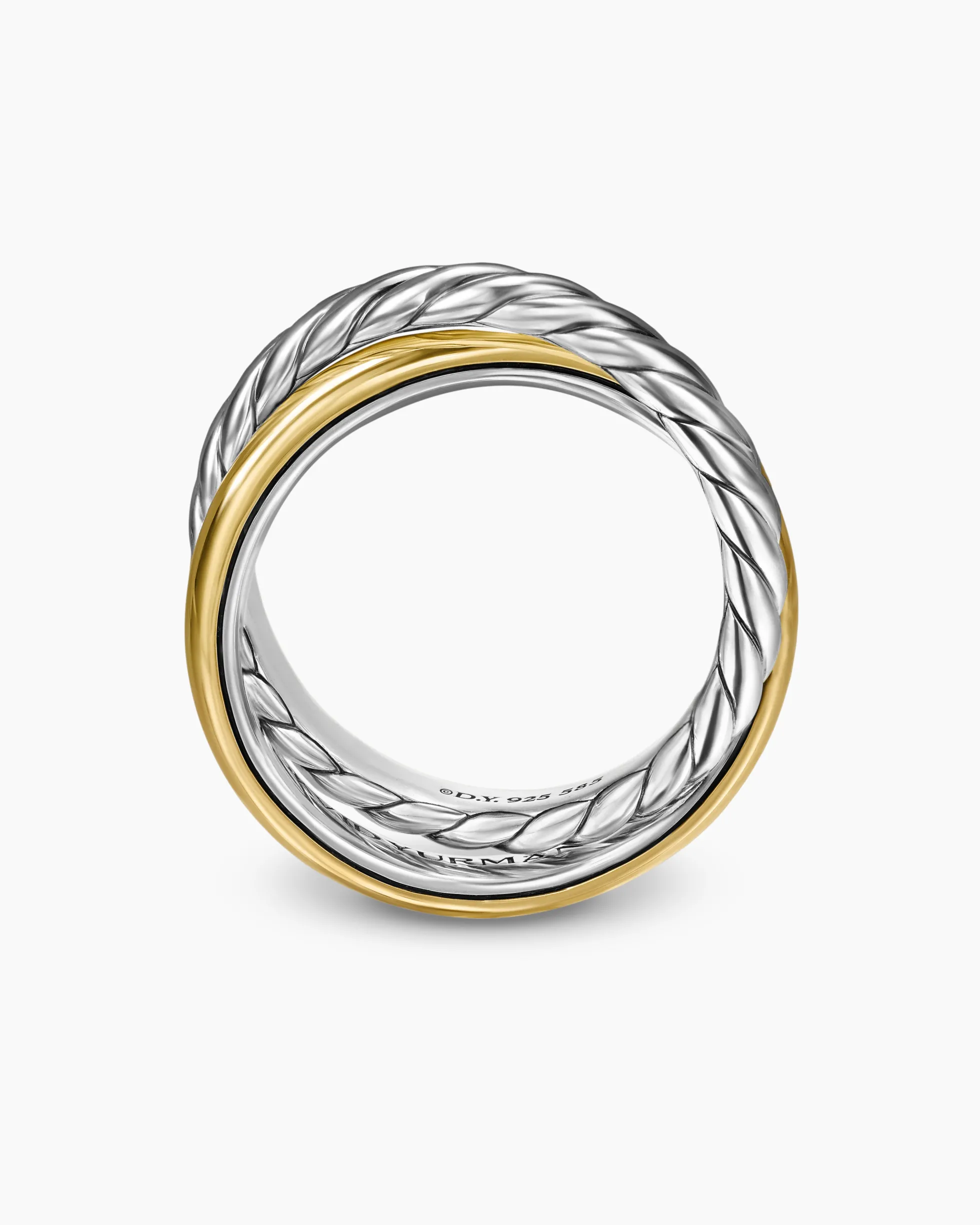Crossover Two Row Rotating Ring Sterling Silver with 14K Yellow Gold, 7mm