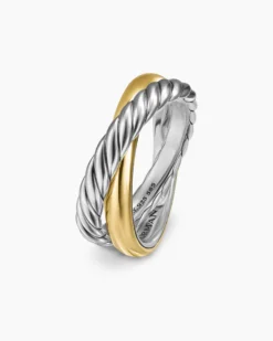 Crossover Two Row Rotating Ring Sterling Silver with 14K Yellow Gold, 7mm