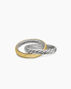 Crossover Two Row Rotating Ring Sterling Silver with 14K Yellow Gold, 7mm