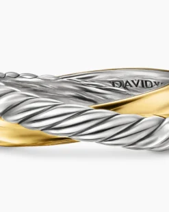 Crossover Two Row Rotating Ring Sterling Silver with 14K Yellow Gold, 7mm