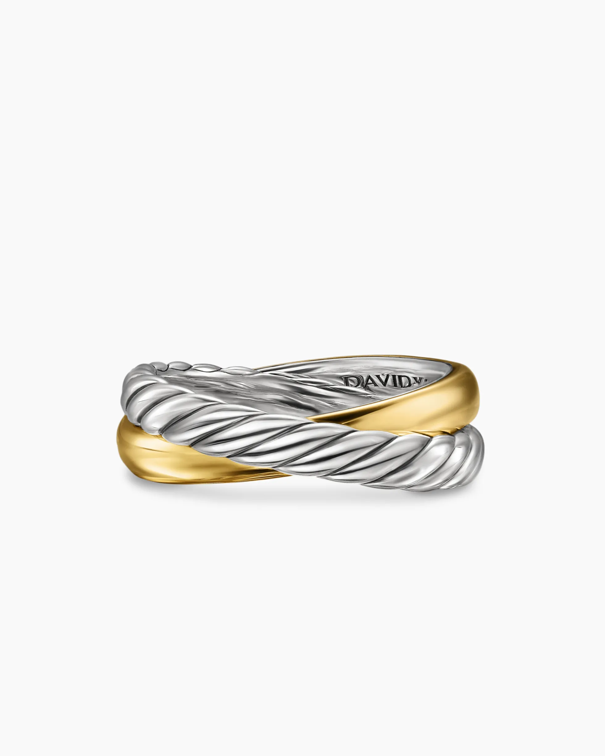 Crossover Two Row Rotating Ring Sterling Silver with 14K Yellow Gold, 7mm