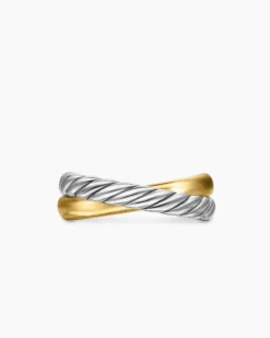 Crossover Two Row Rotating Ring Sterling Silver with 14K Yellow Gold, 7mm