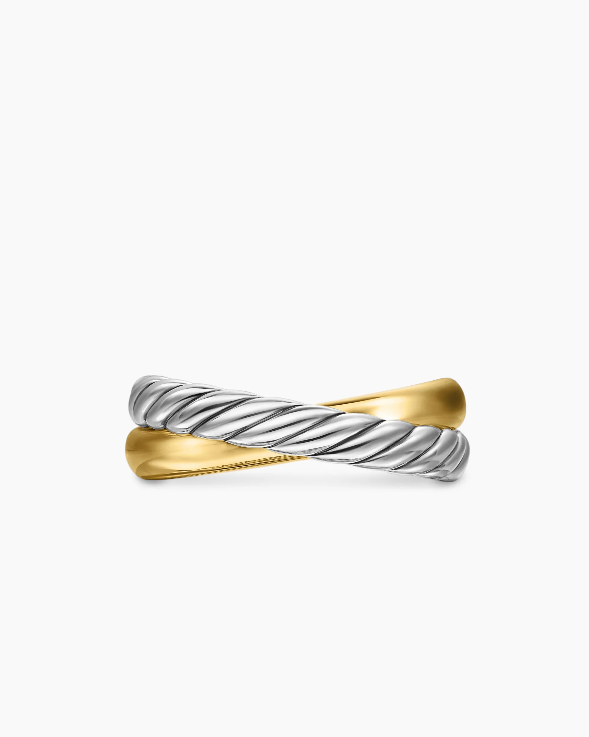 Crossover Two Row Rotating Ring Sterling Silver with 14K Yellow Gold, 7mm