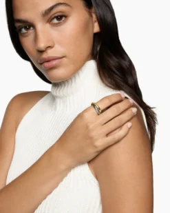 Crossover Two Row Rotating Ring Sterling Silver with 14K Yellow Gold, 7mm