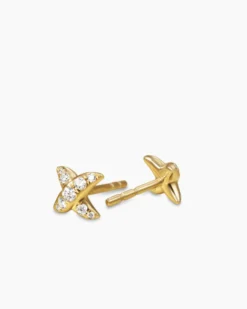 Crossover X Stud Earrings 18K Yellow Gold with Diamonds, 6mm