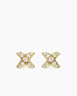 Crossover X Stud Earrings 18K Yellow Gold with Diamonds, 6mm
