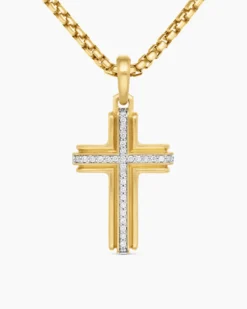 Cross Pendant 18K Yellow Gold with Diamonds, 34mm