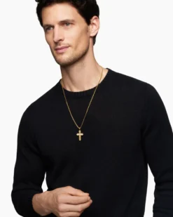 Cross Pendant 18K Yellow Gold with Diamonds, 34mm