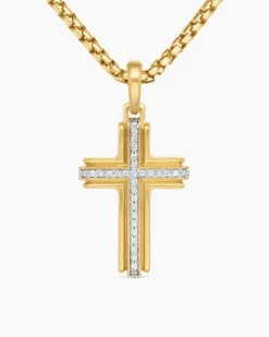 Cross Pendant 18K Yellow Gold with Diamonds, 34mm