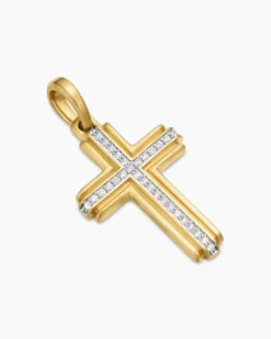 Cross Pendant 18K Yellow Gold with Diamonds, 34mm