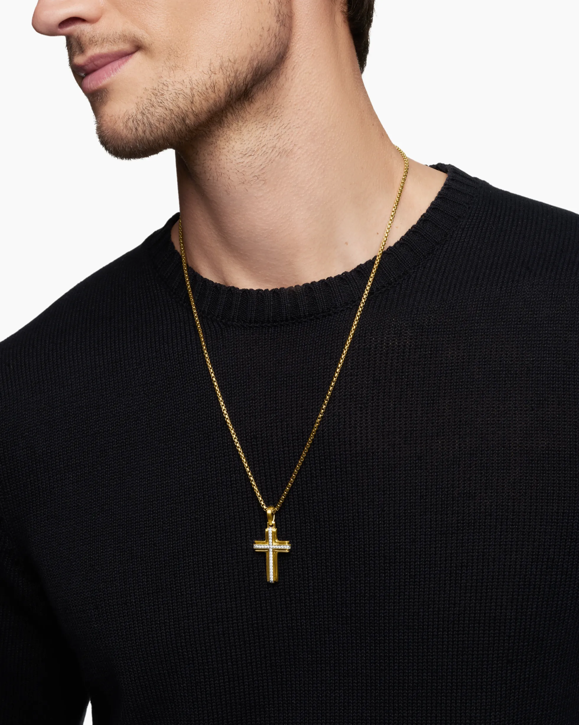 Cross Pendant 18K Yellow Gold with Diamonds, 34mm