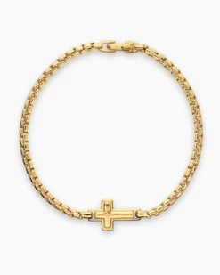 Cross Station Bracelet 18K Yellow Gold, 3.4mm