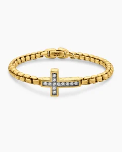 Cross Station Bracelet 18K Yellow Gold with Diamonds, 5mm