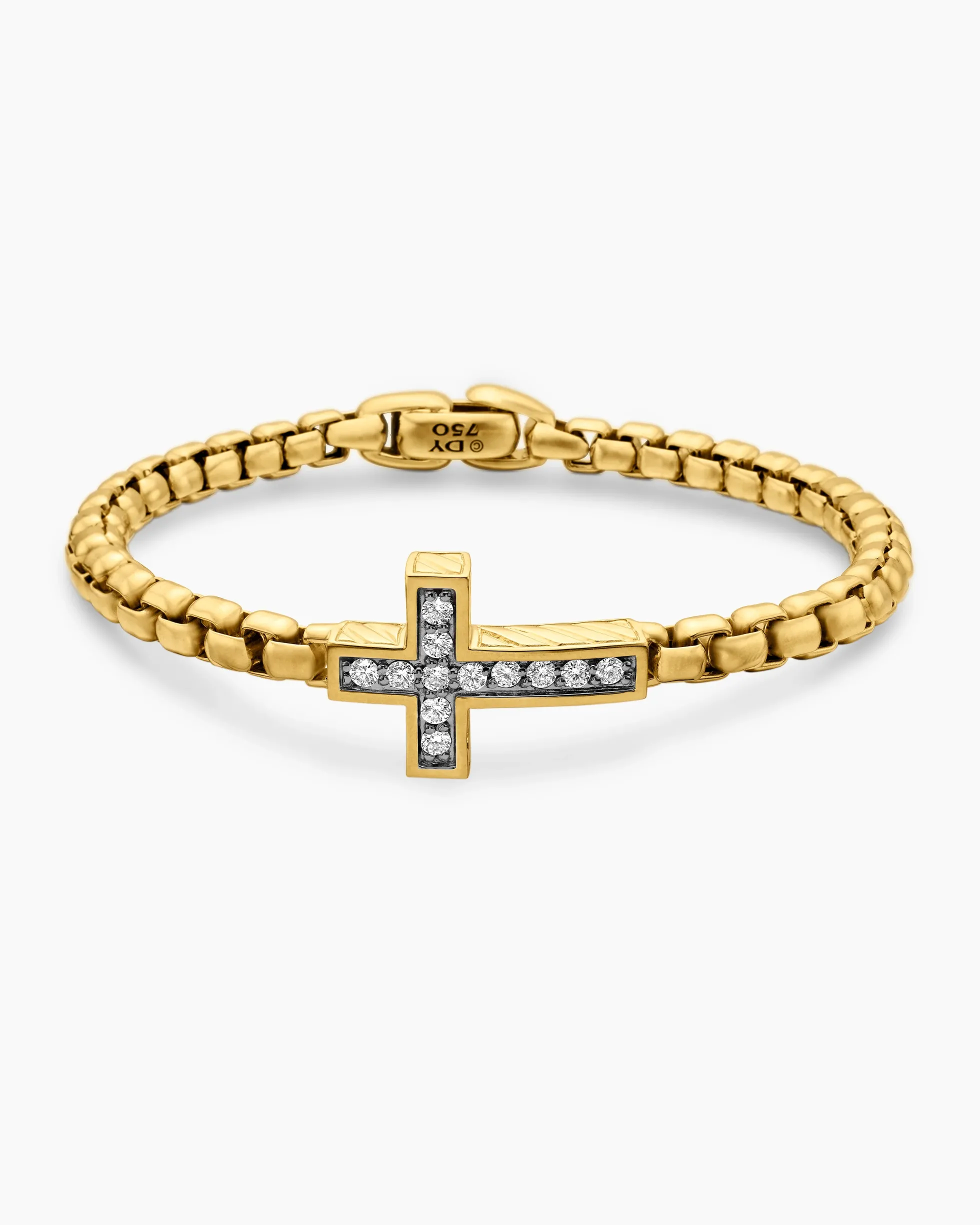 Cross Station Bracelet 18K Yellow Gold with Diamonds, 5mm
