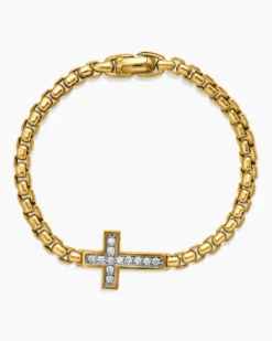 Cross Station Bracelet 18K Yellow Gold with Diamonds, 5mm