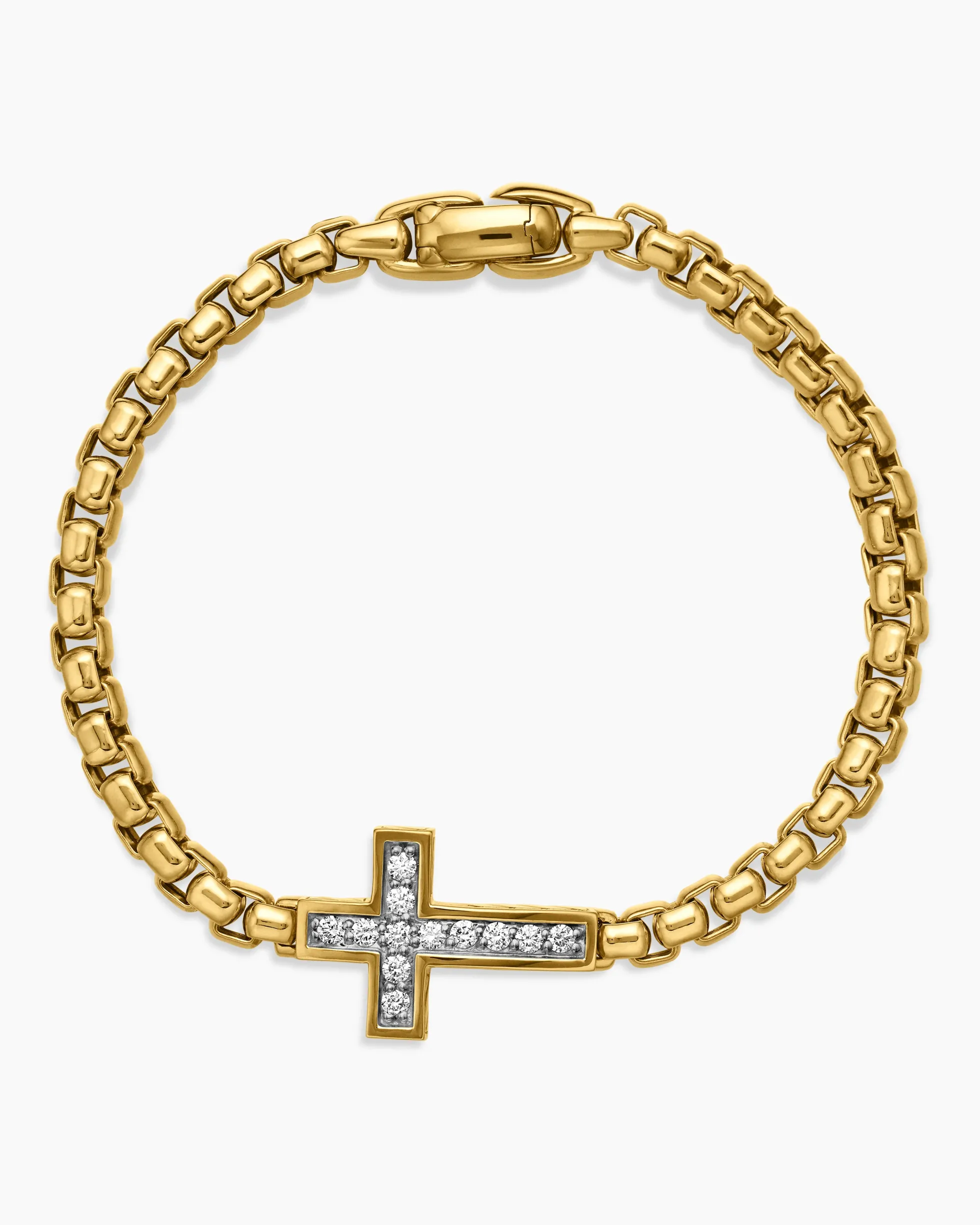 Cross Station Bracelet 18K Yellow Gold with Diamonds, 5mm