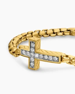 Cross Station Bracelet 18K Yellow Gold with Diamonds, 5mm