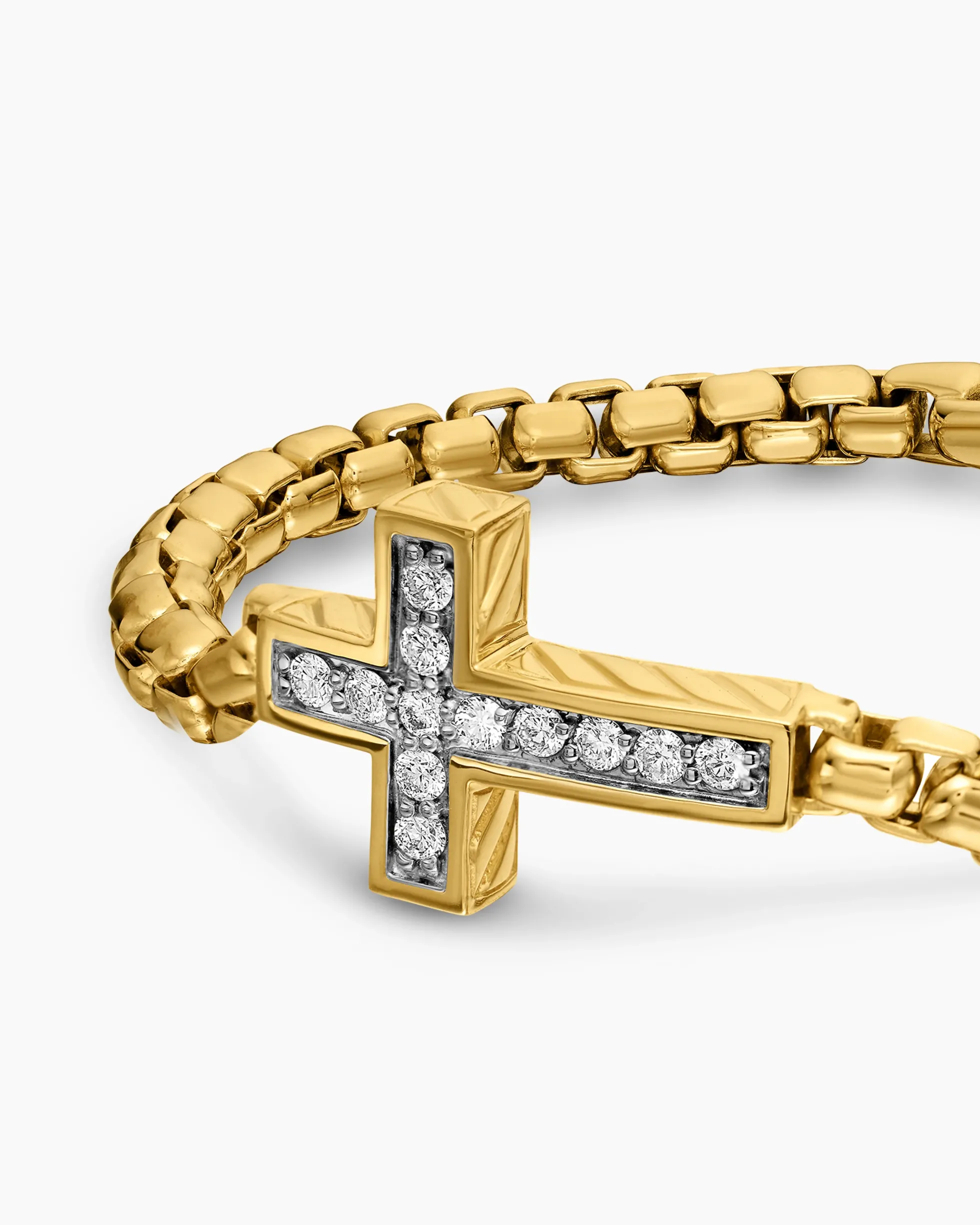 Cross Station Bracelet 18K Yellow Gold with Diamonds, 5mm