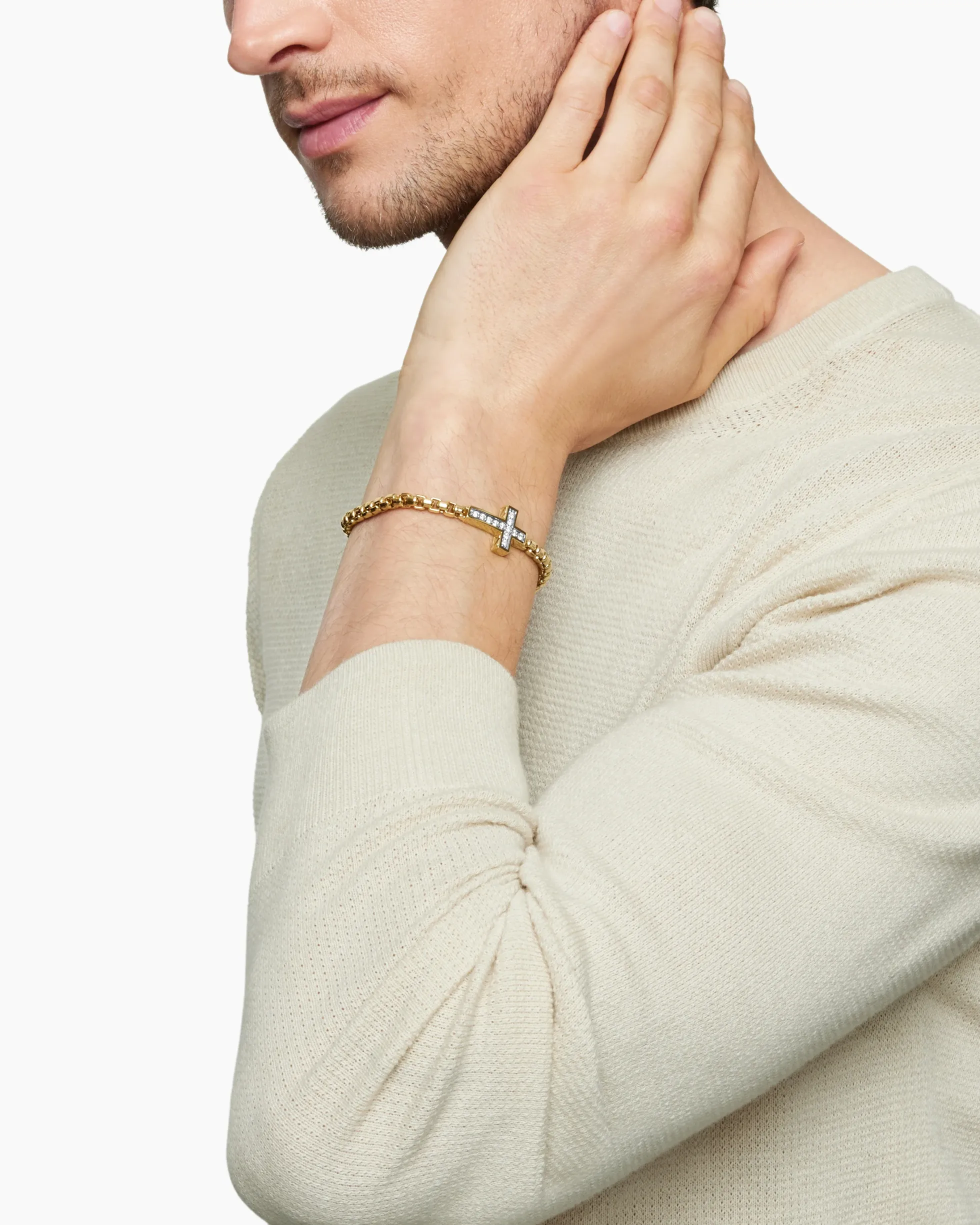 Cross Station Bracelet 18K Yellow Gold with Diamonds, 5mm