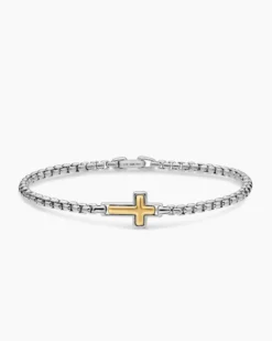 Cross Station Bracelet Sterling Silver with 14K Yellow Gold, 3.6mm