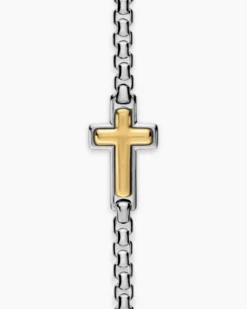 Cross Station Bracelet Sterling Silver with 14K Yellow Gold, 3.6mm