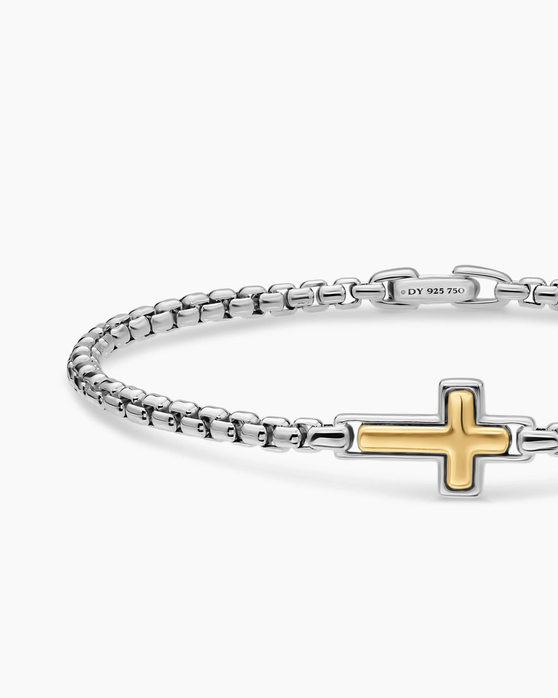 Cross Station Bracelet Sterling Silver with 14K Yellow Gold, 3.6mm