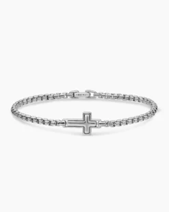 Cross Station Bracelet Sterling Silver, 3.6mm