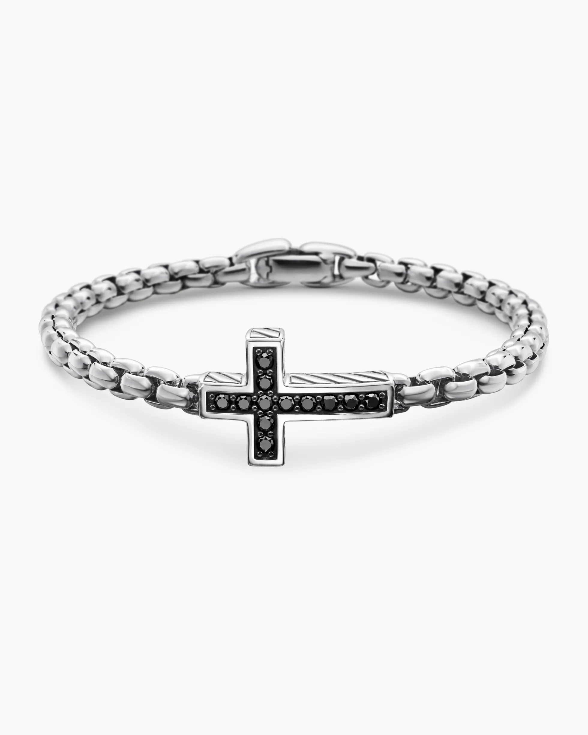 Cross Station Bracelet Sterling Silver with Black Diamonds, 5mm