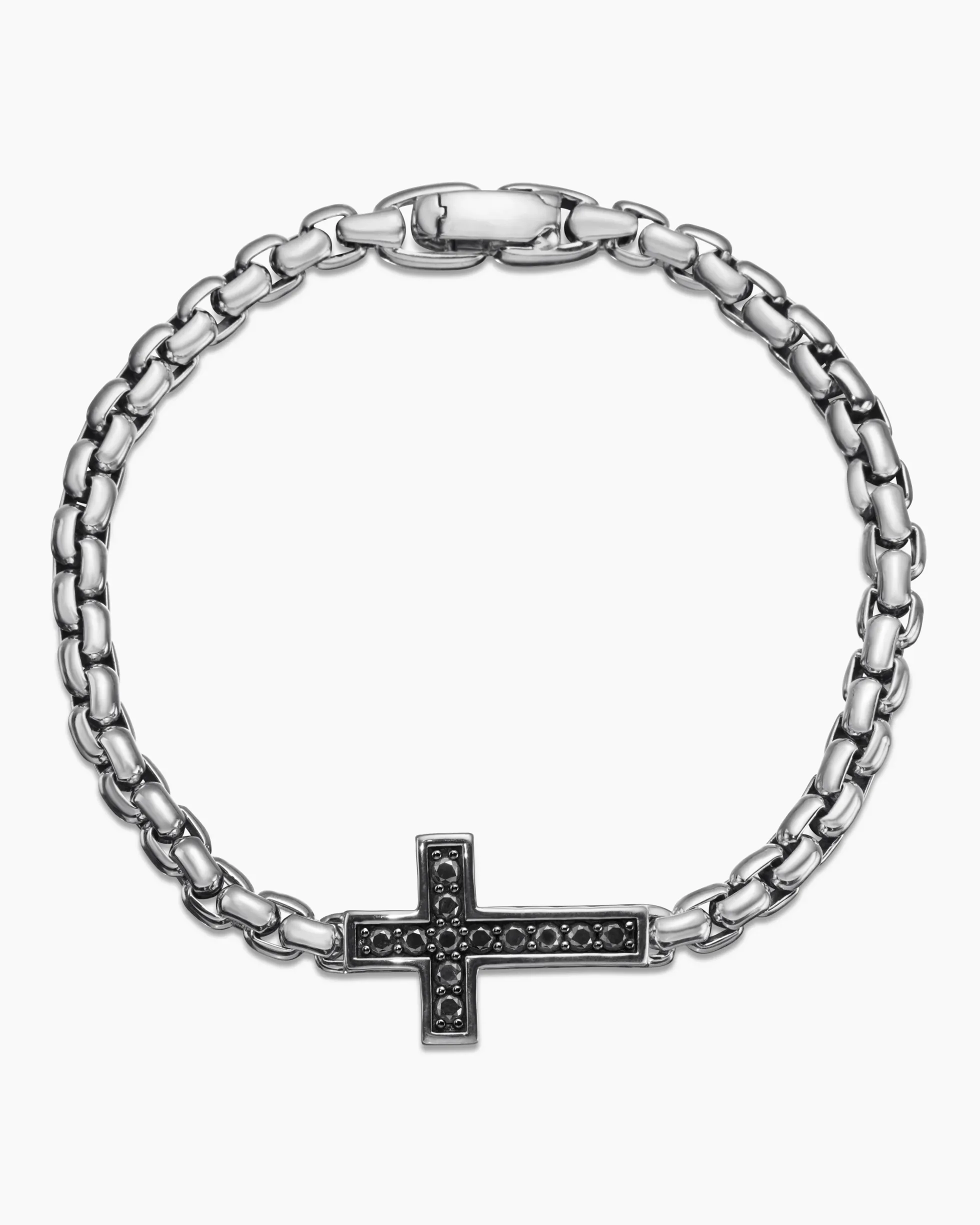 Cross Station Bracelet Sterling Silver with Black Diamonds, 5mm