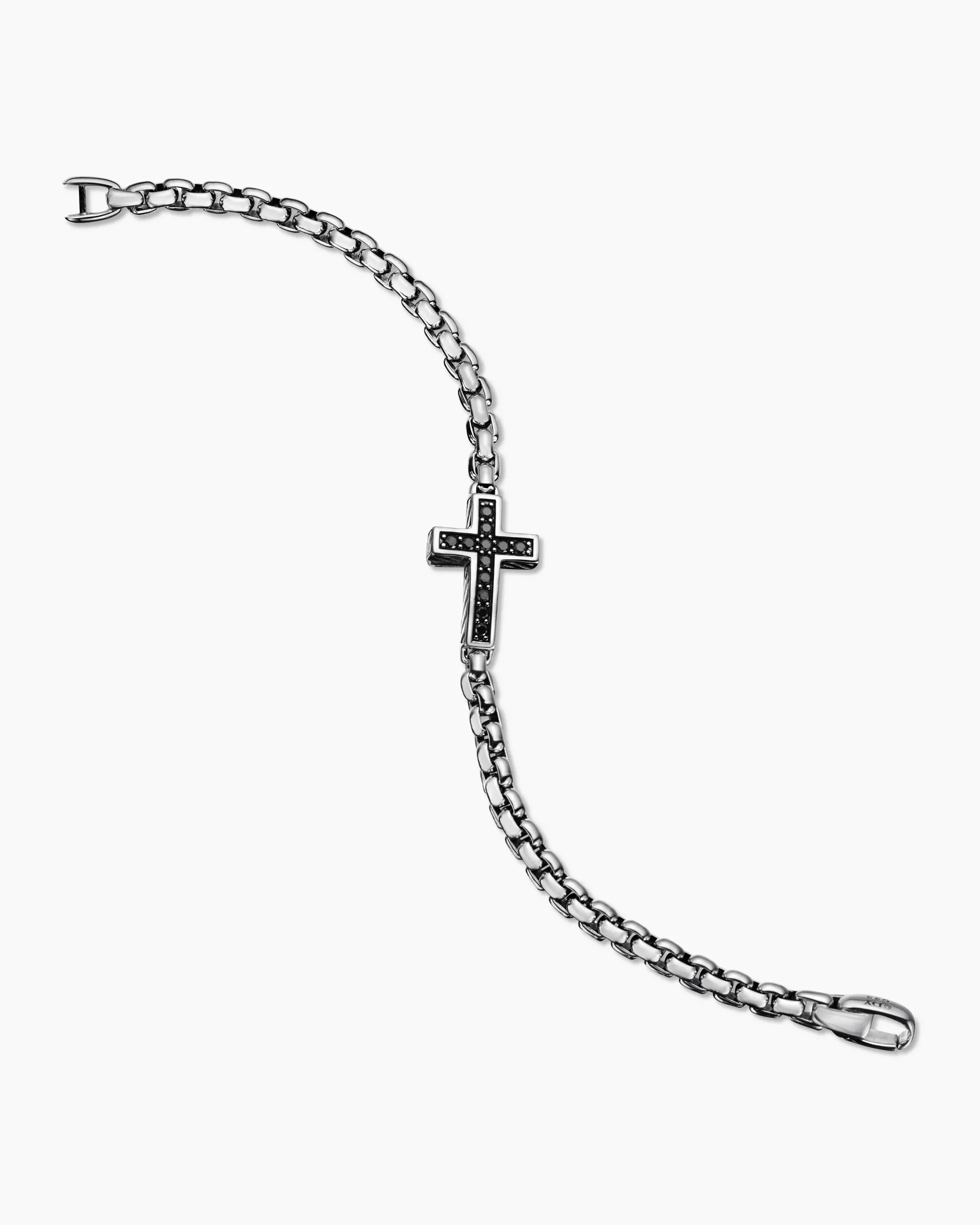 Cross Station Bracelet Sterling Silver with Black Diamonds, 5mm