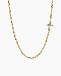 Cross Station Necklace 18K Yellow Gold with Diamonds, 3.4mm