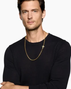 Cross Station Necklace 18K Yellow Gold with Diamonds, 3.4mm
