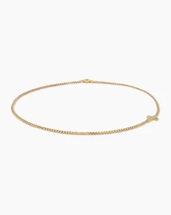 Cross Station Necklace 18K Yellow Gold with Diamonds, 3.4mm
