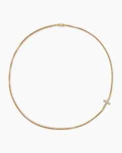 Cross Station Necklace 18K Yellow Gold with Diamonds, 3.4mm