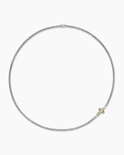 Cross Station Necklace Sterling Silver with 14K Yellow Gold, 3.6mm