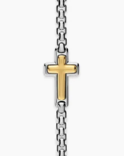 Cross Station Necklace Sterling Silver with 14K Yellow Gold, 3.6mm