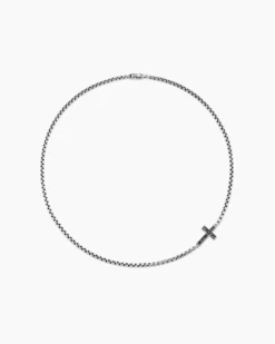 Cross Station Necklace Sterling Silver with Black Diamonds, 3.4mm