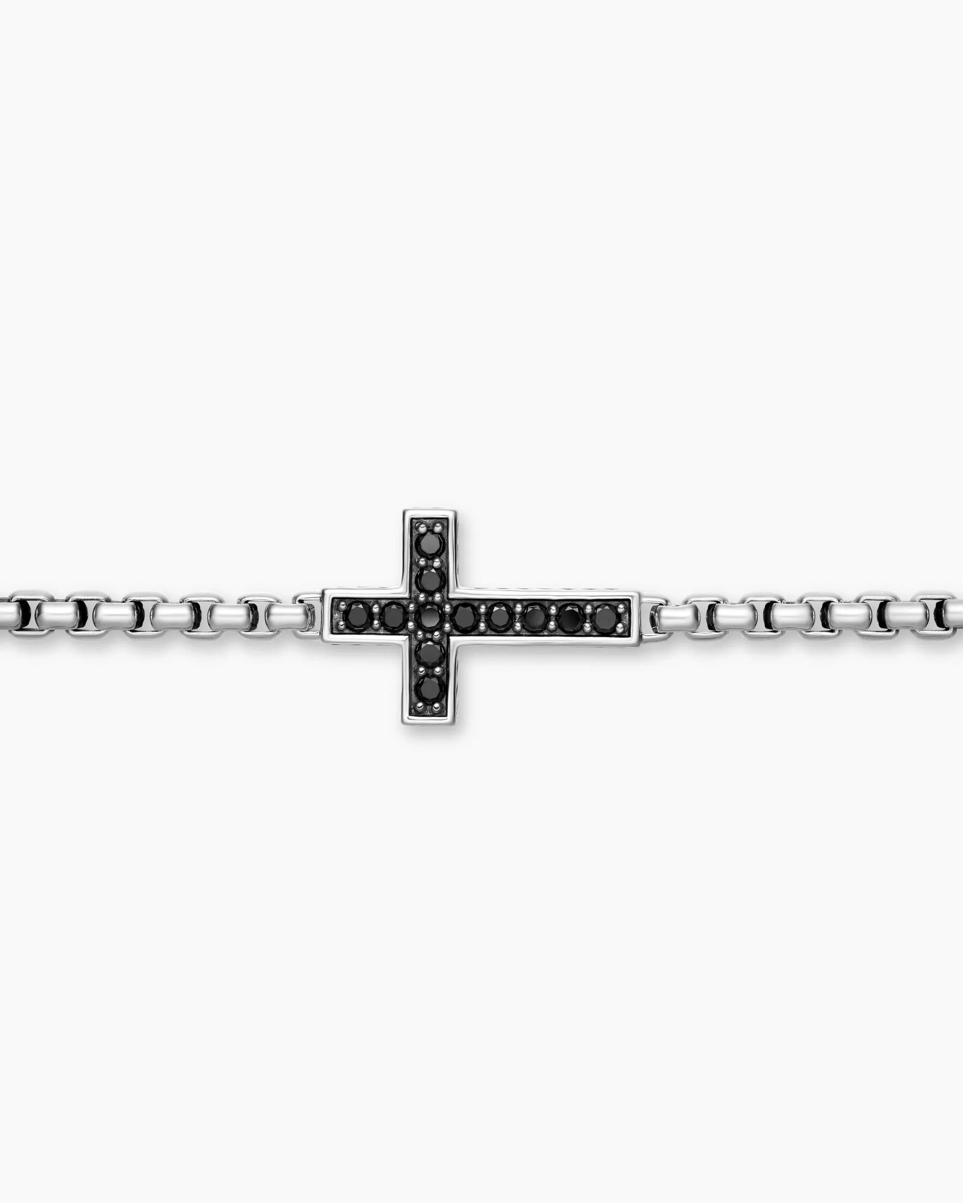 Cross Station Necklace Sterling Silver with Black Diamonds, 3.4mm