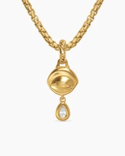 Crying Eye Amulet 18K Yellow Gold with Blue Spinel and Diamond, 16.7mm
