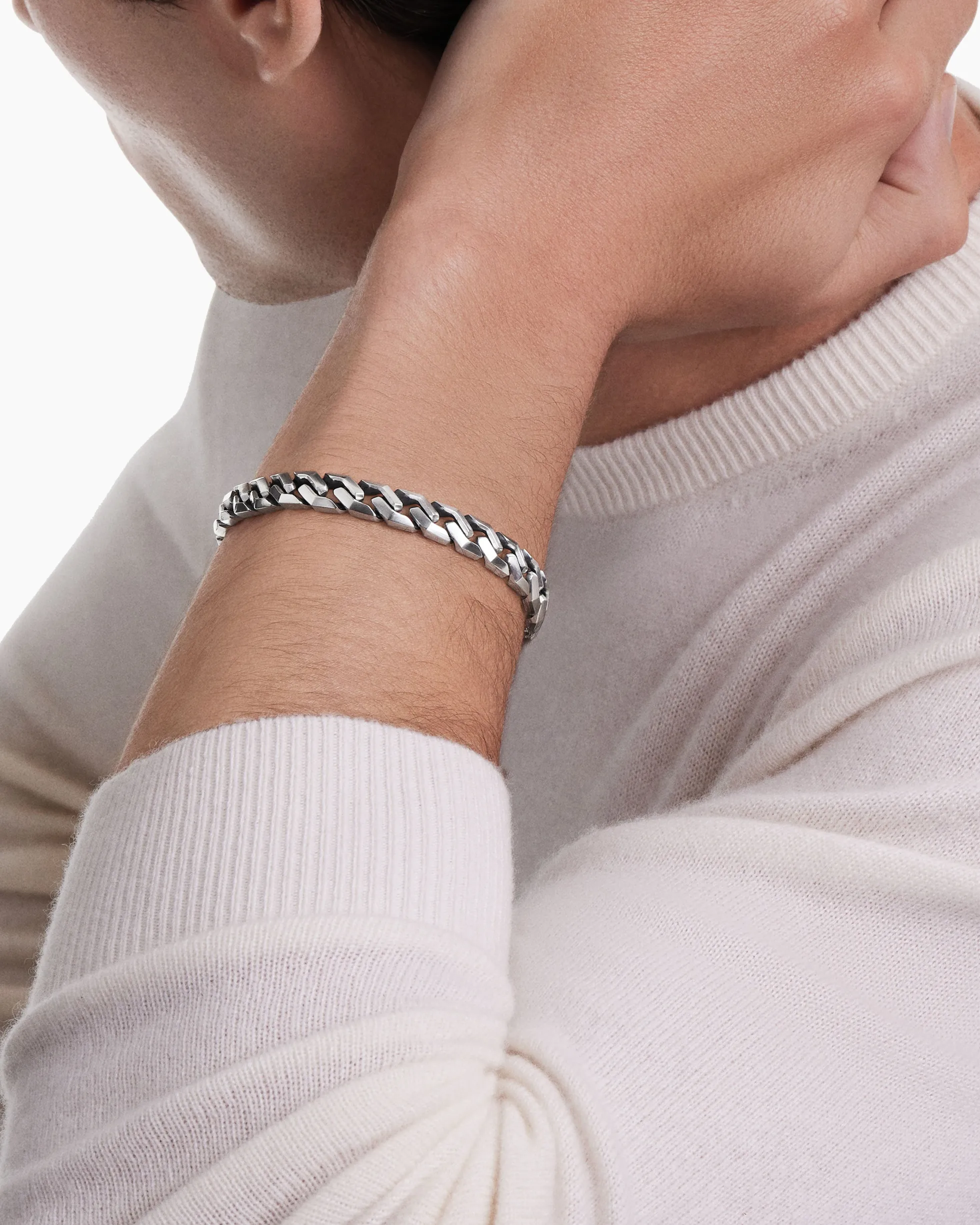 Curb Chain Angular Link Bracelet Sterling Silver, 8.7mm