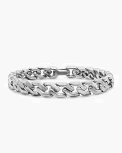 Curb Chain Angular Link Bracelet Sterling Silver, 8.7mm