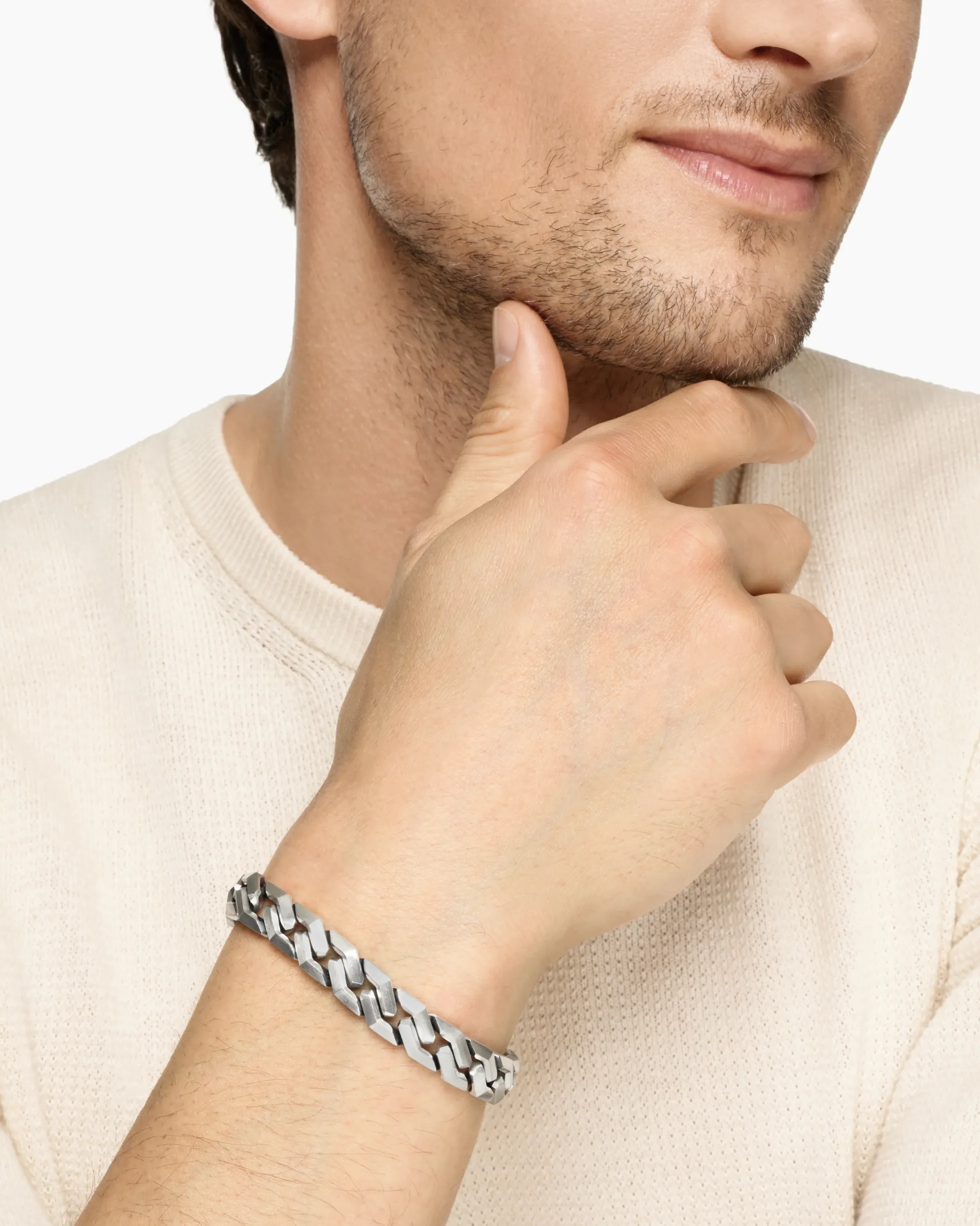 Curb Chain Angular Link Bracelet Sterling Silver, 11.5mm