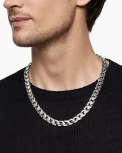 Curb Chain Angular Link Necklace Sterling Silver, 11.5mm