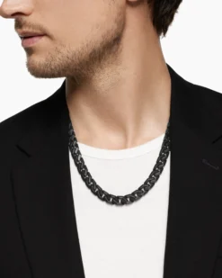 Curb Chain Angular Link Necklace Black Titanium, 11.5mm